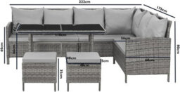 New - Evre Madison 7 Seater Garden Furniture Set Grey Pe Rattan Corner Sofa With Dining Table, 2 Stools & Thick Cushions - thumbnail 2