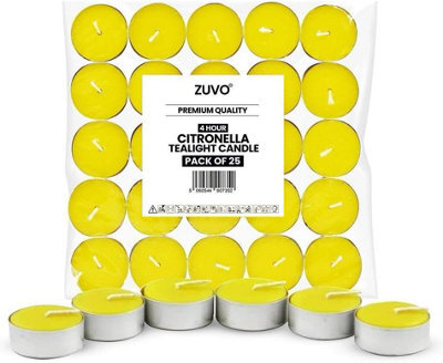 Zuvo Citronella Tealights - Pack Of 25, 4-Hour Burn Scented Candles For Indoor & Outdoor Use, Insect-Repellent Tea Lights - image 1