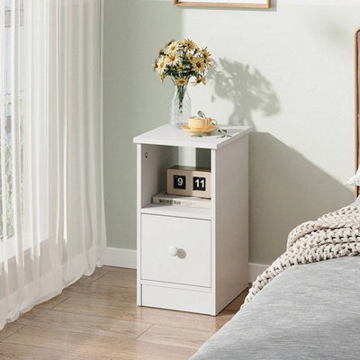 White 1 Drawer Nightstand Modern Narrow Accent Table - image 1