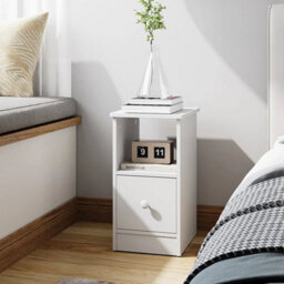 White 1 Drawer Nightstand Modern Narrow Accent Table - thumbnail 5