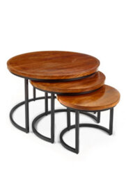 Elm Home And Garden Large Solid Dark Wooden Round Coffee Table Nest Table H48 X W77 X D77Cm