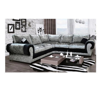 Tango Full Back 2C2 Corner Sofa Crushed Velvet Black-Silver