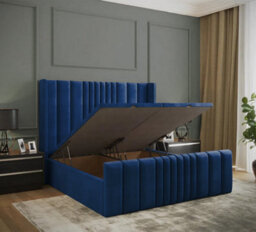 Adore Designs Miami Winged Plush Velvet Ottoman Storage Bed, With Footboard - 4Ft6 Double - Blue - thumbnail 2