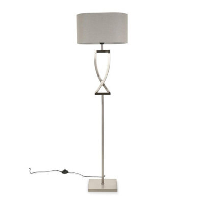 Valuelights Katniss Large Silver Chrome Metal Floor Lamp With A Grey Fabric Oval Lampshade - Bulb Included - image 1