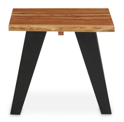 Orsina Acacia Wood Side Table, Rustic Natural Wooden Top With Black Looped Iron Base, End Table - image 1