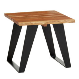 Orsina Acacia Wood Side Table, Rustic Natural Wooden Top With Black Looped Iron Base, End Table - thumbnail 3