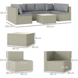 Outsunny 7 Pieces Rattan Garden Furniture Set With Cushions, Light Brown - thumbnail 3