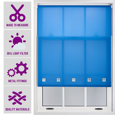 Blue Roller Blind With Chrome Square Eyelets And Meta Fittings Cut To Size By Furnished - (W)210Cm X (L)165Cm