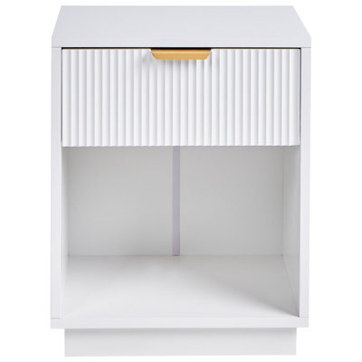 Wyld And Coco Novahome Bedside Table White Mdf Fluted Front 1 Drawer Gold Handle - W40 X D30 X H50Cm - image 1