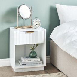 Wyld And Coco Novahome Bedside Table White Mdf Fluted Front 1 Drawer Gold Handle - W40 X D30 X H50Cm - thumbnail 2