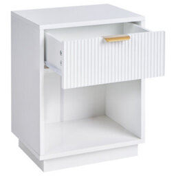 Wyld And Coco Novahome Bedside Table White Mdf Fluted Front 1 Drawer Gold Handle - W40 X D30 X H50Cm - thumbnail 5