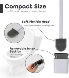 Divchi Toilet Brushes & Holders Bathroom Accessory  Cleaning Products  Silicone  Deep Cleaner  Holder Set (White) - thumbnail 3