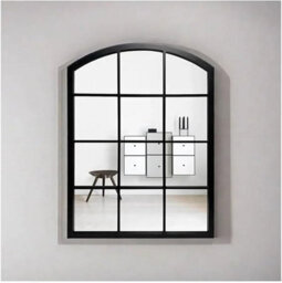 Biznest Arch Window Style Modern Looks Grid Large Wall Mount Mirror Black Frame Plastic Back Vertical Hanging Art Decor 76 X 50 Cm - thumbnail 2