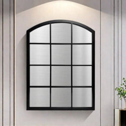 Biznest Arch Window Style Modern Looks Grid Large Wall Mount Mirror Black Frame Plastic Back Vertical Hanging Art Decor 76 X 50 Cm