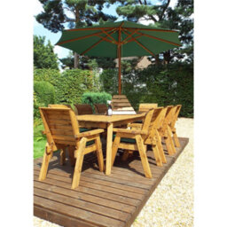 Marlborough Traditional Eight Seater Rectangle Table Set With 8 X Green Chair Cushion, 1 X Green Parasol & Base & 1 X Cushion Storage Bag - thumbnail 2