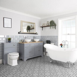 Homestylestore Light Grey Bathroom Suite Double Ended Slipper Bath 1210mm Vanity Unit Back To Wall Toilet - thumbnail 1