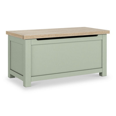 Farro Sage Blanket Box With Washed Oak Top - Fully Assembled - By Roseland Furniture - image 1