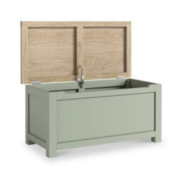 Farro Sage Blanket Box With Washed Oak Top - Fully Assembled - By Roseland Furniture - thumbnail 2