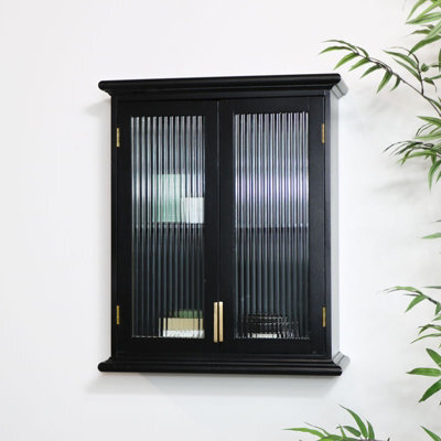 Melody Maison Black Reeded Glass Wall Cabinet - image 1