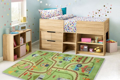 RugsX Bambino 50200 Washing Carpet Village, Streets For Children Anti-Slip - Green 200X290 Cm - image 1