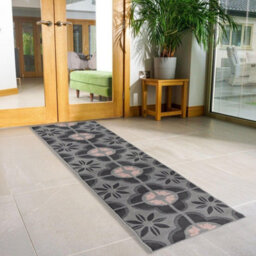 Bravich Hard Wearing Hessian Backed Stair Runner Kitchen Mat - Texas Pink & Grey Floral Tiles - 60X180Cm (2'x6') - thumbnail 2