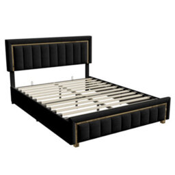 4Ft6 Double Bed, Upholstered Ottoman Bed Frame With Adjustable Headboard, Black Velvet 135X190Cm - thumbnail 8