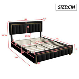 4Ft6 Double Bed, Upholstered Ottoman Bed Frame With Adjustable Headboard, Black Velvet 135X190Cm - thumbnail 9