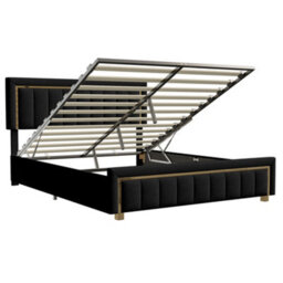 4Ft6 Double Bed, Upholstered Ottoman Bed Frame With Adjustable Headboard, Black Velvet 135X190Cm - thumbnail 7