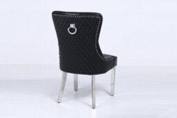 Modernique A Pair Black Leather Aire High Tuffted Ring Knocker Back Dining Chairs With Solid Chrome Legs - thumbnail 3