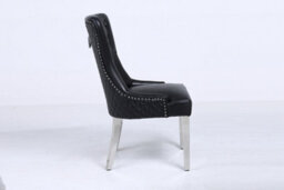 Modernique A Pair Black Leather Aire High Tuffted Ring Knocker Back Dining Chairs With Solid Chrome Legs - thumbnail 1