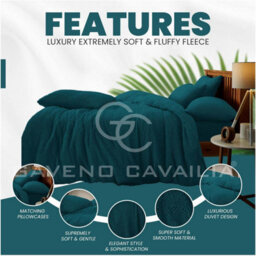 Gc Gaveno Cavailia Teddy Bear Fleece Single Green Duvet Set With Matching Pillowcase Fluffy Warm & Cosy Super Soft Bedding Set - thumbnail 2