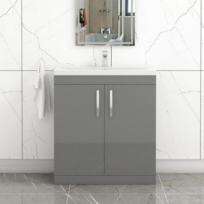 Royal Bathrooms Turin Indigo Grey Gloss 800mm Floor Standing Vanity Unit 2 Door With Mid-Edge Basin Sink - image 1