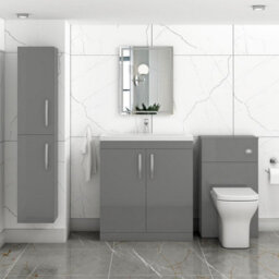 Royal Bathrooms Turin Indigo Grey Gloss 800mm Floor Standing Vanity Unit 2 Door With Mid-Edge Basin Sink - thumbnail 2