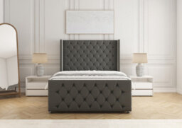 "Bsspoke Divan Bed Set Grey Plush Velvet With 54"" Headboard & 20"" Footboard 2 Drawers Footend & No Mattress In 4Ft 4Ft6 5Ft 6Ft" - thumbnail 3