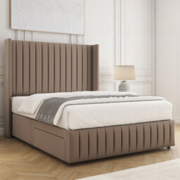 Bsspoke Luna Divan Bed Set Mink Plush Velvet 54Inch Wingedback Headboard & Footboard & Mattress No Drawers In All Sizes - thumbnail 2