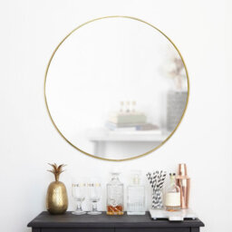 Living And Home Gold Round Wall Mounted Bathroom Framed Mirror 80 Cm - thumbnail 1
