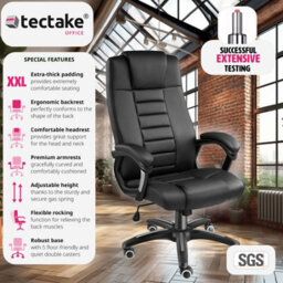Tectake Luxury Office Chair Made Of Artificial Leather - Desk Chair Computer Chair - Black - thumbnail 2