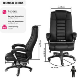 Tectake Luxury Office Chair Made Of Artificial Leather - Desk Chair Computer Chair - Black - thumbnail 6