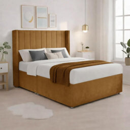 Luxury Mustard Plush Milan Small Double Bed Frame With Mattress 54 Inches Wingback Headboard 2 Footend Storage Drawers - thumbnail 3