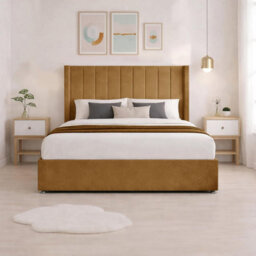 Luxury Mustard Plush Milan Small Double Bed Frame With Mattress 54 Inches Wingback Headboard 2 Footend Storage Drawers - thumbnail 4