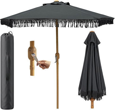 My Garden Outdoor Living Garden Parasol Umbrella 2M Dia Outdoor Sun Umbrella With Tassels Steel Pole Air Vent Patio Umbrella Parasol With Carry Bag - image 1