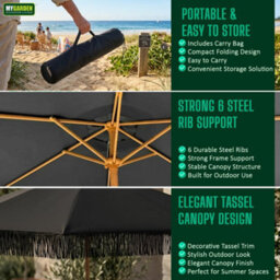 My Garden Outdoor Living Garden Parasol Umbrella 2M Dia Outdoor Sun Umbrella With Tassels Steel Pole Air Vent Patio Umbrella Parasol With Carry Bag - thumbnail 8