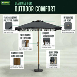 My Garden Outdoor Living Garden Parasol Umbrella 2M Dia Outdoor Sun Umbrella With Tassels Steel Pole Air Vent Patio Umbrella Parasol With Carry Bag - thumbnail 3