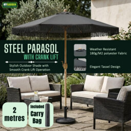 My Garden Outdoor Living Garden Parasol Umbrella 2M Dia Outdoor Sun Umbrella With Tassels Steel Pole Air Vent Patio Umbrella Parasol With Carry Bag - thumbnail 2