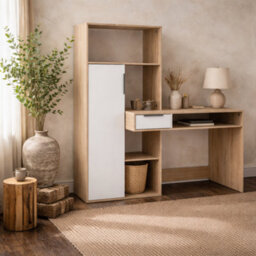 Wyld Haus Billabong L-Shaped Office Desk In White And Oak With 1 Drawer And 1 Door - thumbnail 1