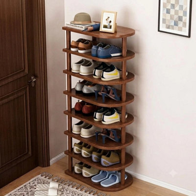 8 Tier Wooden Shoe Rack Home Entryway Vertical Shoe Organizer Holder Shelf - image 1