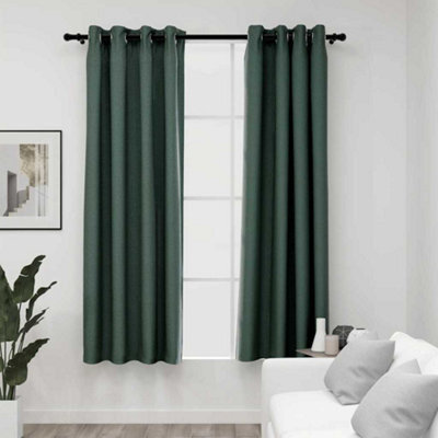 Berkfield Linen-Look Blackout Curtains With Grommets 2Pcs Green 140X175Cm - image 1