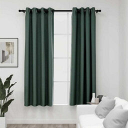 Berkfield Linen-Look Blackout Curtains With Grommets 2Pcs Green 140X175Cm