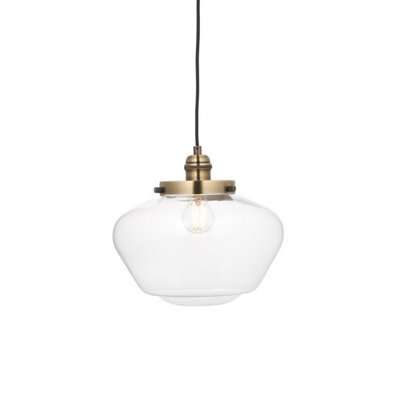 Luminosa Lighting Luminosa Camberley Dome Pendant Ceiling Light Antique Brass Plate, Clear Glass, 1X E27 - image 1