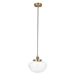 Luminosa Lighting Luminosa Camberley Dome Pendant Ceiling Light Antique Brass Plate, Clear Glass, 1X E27 - thumbnail 6